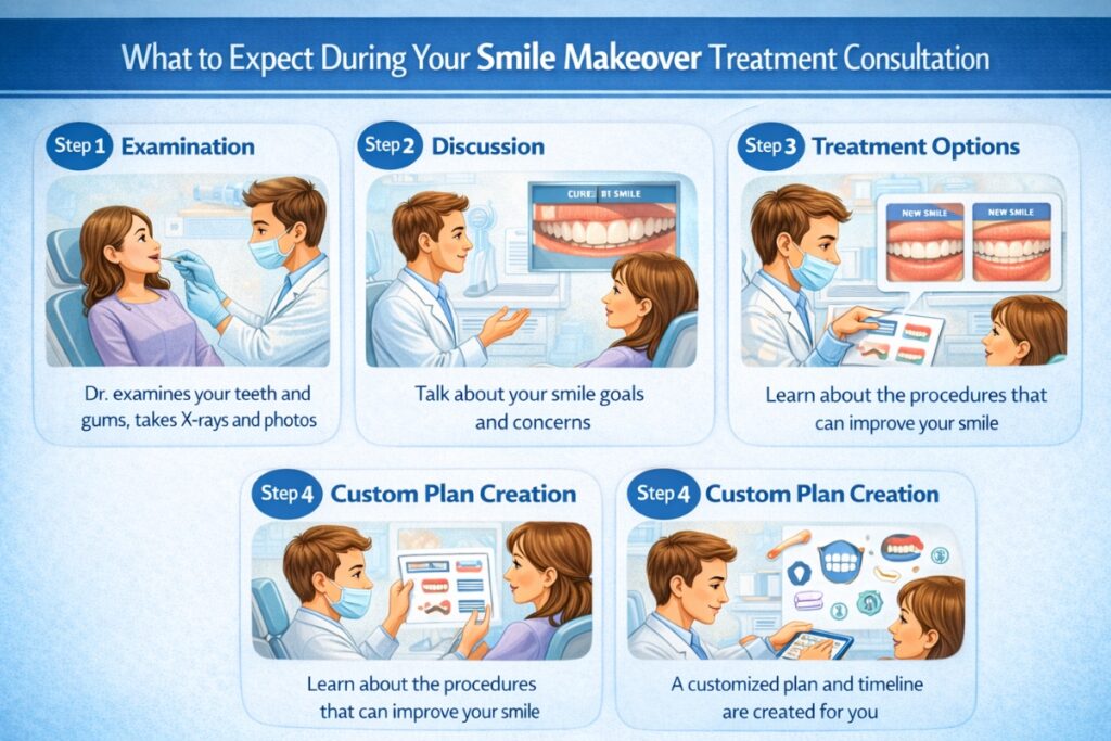 Infographic Showing Smile Makeover Treatment Consultation at Village Family Dentistry of Farmington Hills