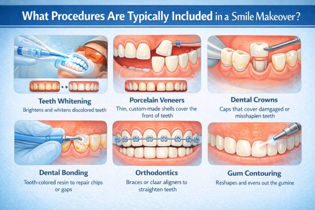 Infographic Showing Smile Makeover Procedure at Village Family Dentistry of Farmington Hills